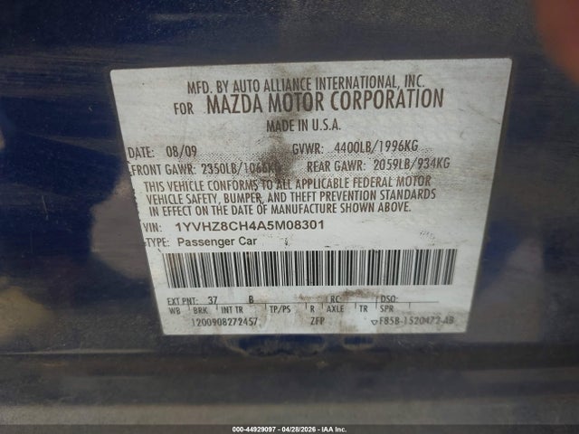 Продажа на аукционе авто 2010 Mazda Mazda6 I Touring, vin: 1YVHZ8CH4A5M08301, номер лота: 44929097