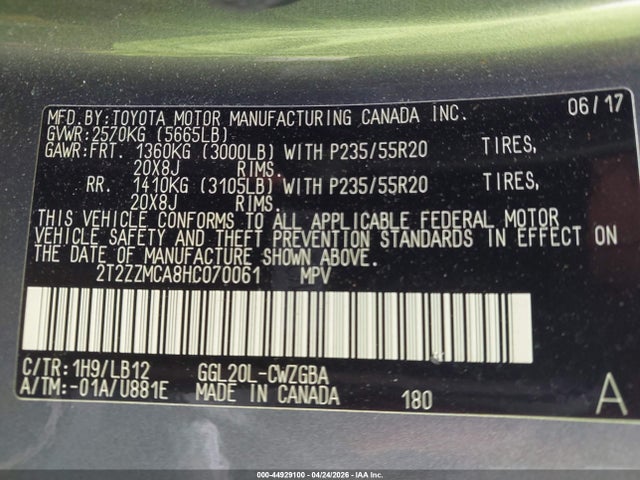 Продаж на аукціоні авто 2017 Lexus Rx 350, vin: 2T2ZZMCA8HC070061, номер лоту: 44929100