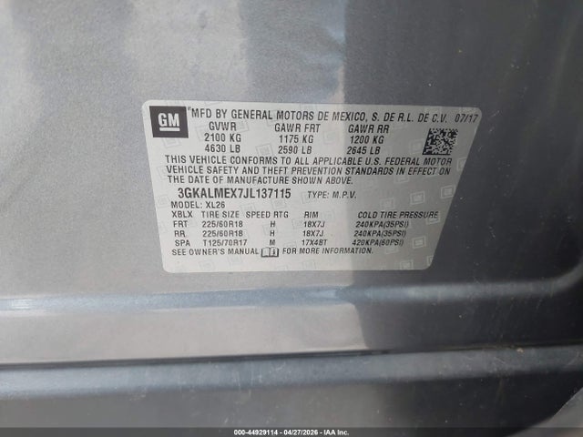 3GKALMEX7JL137115 GMC Terrain Sle