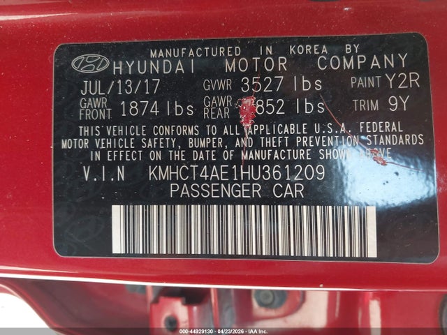 44929130 :رقم المزاد ، KMHCT4AE1HU361209 vin ، 2017 Hyundai Accent Se مزاد بيع