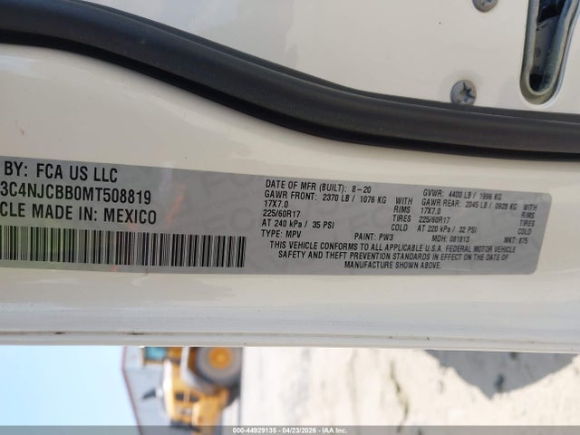 Продажа на аукционе авто 2021 Jeep Compass Latitude Fwd, vin: 3C4NJCBB0MT508819, номер лота: 44929135