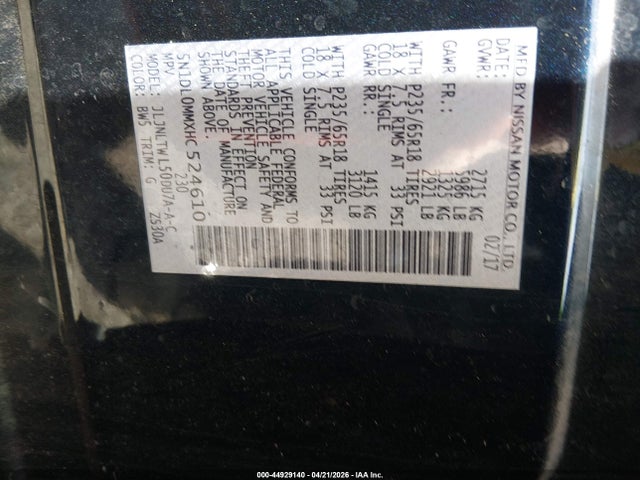 44929140 :رقم المزاد ، 5N1DL0MMXHC524610 vin ، 2017 Infiniti Qx60 مزاد بيع