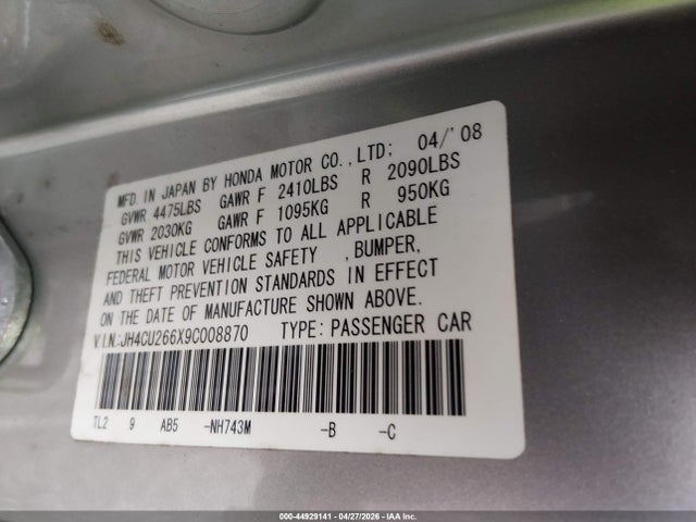 Продажа на аукционе авто 2009 Acura Tsx, vin: JH4CU266X9C008870, номер лота: 44929141