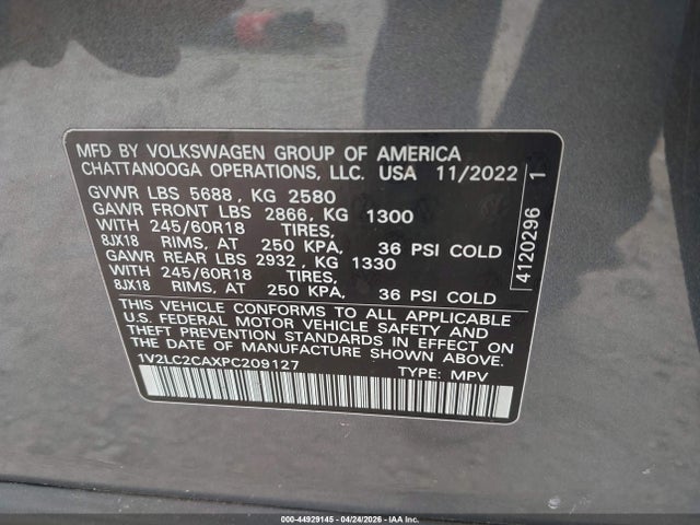 Aukcja sprzedaży 2023 Volkswagen Atlas Cross Sport 2.0t Se, vin: 1V2LC2CAXPC209127, numer aukcji: 44929145