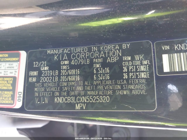 Auction sale of the 2022 Kia Niro Lx, vin: KNDCB3LCXN5525320, lot number: 44929156