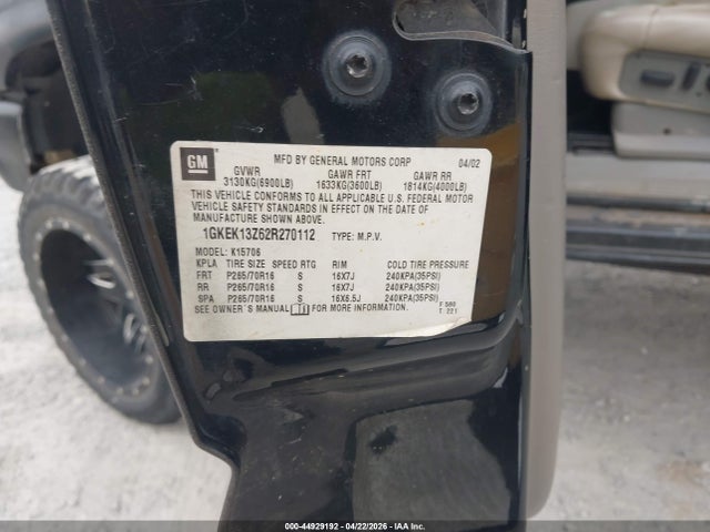 Продаж на аукціоні авто 2002 Gmc Yukon Slt, vin: 1GKEK13Z62R270112, номер лоту: 44929192