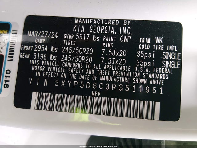 Продажа на аукционе авто 2024 Kia Telluride Sx Prestige X-line, vin: 5XYP5DGC3RG511961, номер лота: 44929197