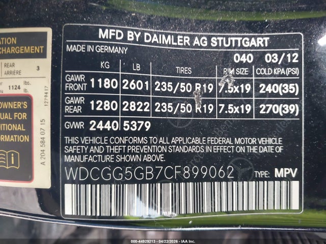 Продаж на аукціоні авто 2012 Mercedes-benz Glk 350, vin: WDCGG5GB7CF899062, номер лоту: 44929213