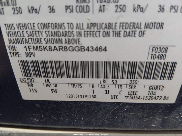 Ford Utility Police Interceptor 2016 1FM5K8AR8GGB43464 Image 9