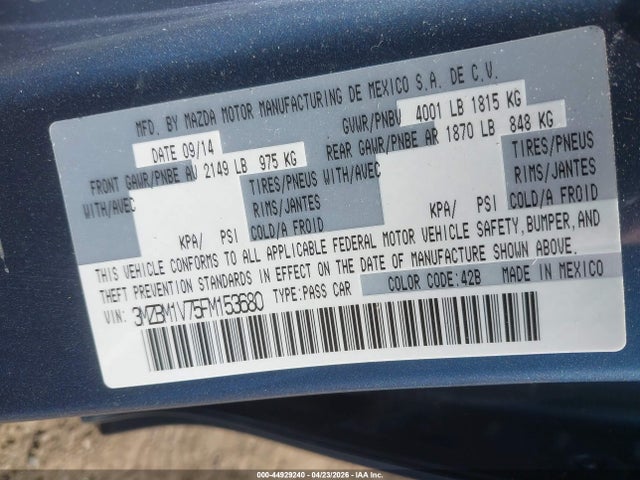 Продажа на аукционе авто 2015 Mazda Mazda3 I Touring, vin: 3MZBM1V75FM153680, номер лота: 44929240