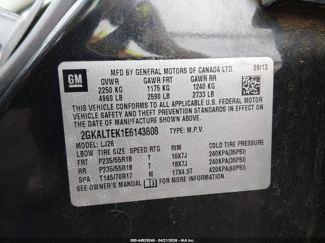 Aukcja sprzedaży 2014 Gmc Terrain Slt-2, vin: 2GKALTEK1E6143808, numer aukcji: 44929246