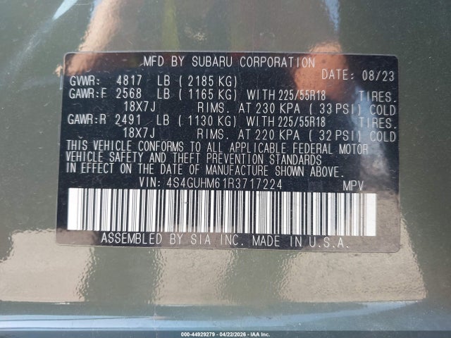 Продаж на аукціоні авто 2024 Subaru Crosstrek Limited, vin: 4S4GUHM61R3717224, номер лоту: 44929279