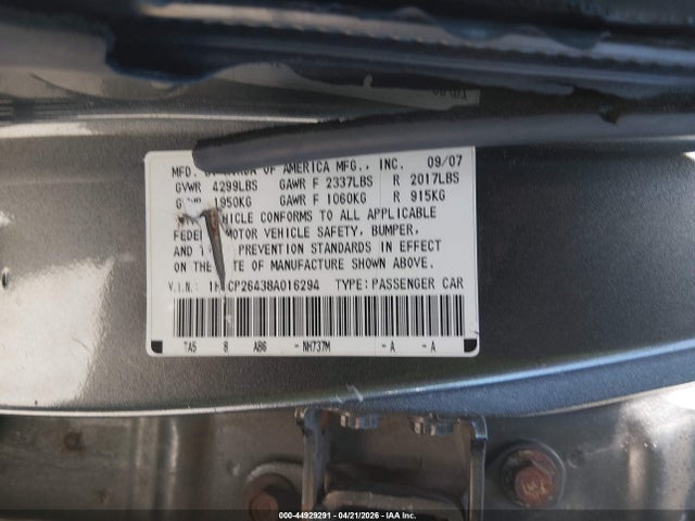 44929291 :رقم المزاد ، 1HGCP26438A016294 vin ، 2008 Honda Accord 2.4 Lx-p مزاد بيع