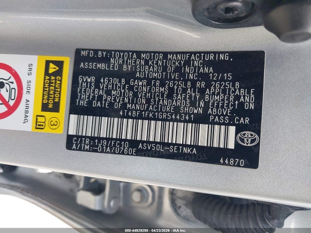 Toyota CAMRY LE 2016 4T4BF1FK1GR544341 Image 9
