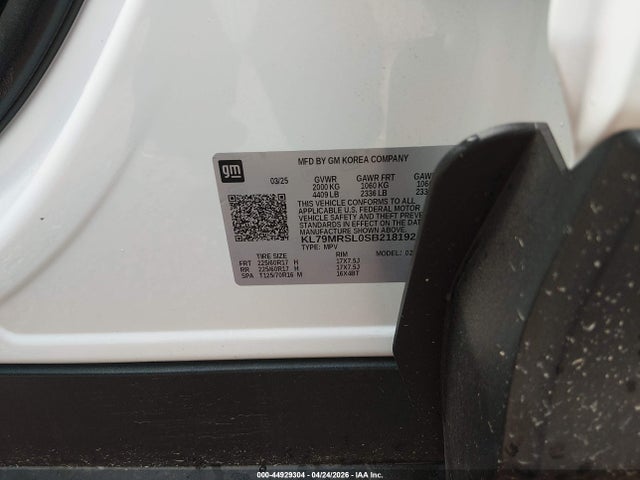 2025 Chevrolet Trailblazer Awd Lt მანქანა იყიდება აუქციონზე, vin: KL79MRSL0SB218192, აუქციონის ნომერი: 44929304