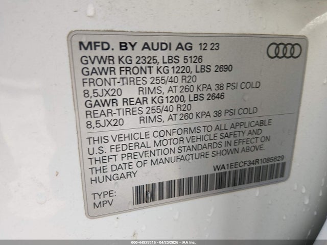 Aukcja sprzedaży 2024 Audi Q3 Premium Plus 45 Tfsi S Line Quattro Tiptronic, vin: WA1EECF34R1085629, numer aukcji: 44929316