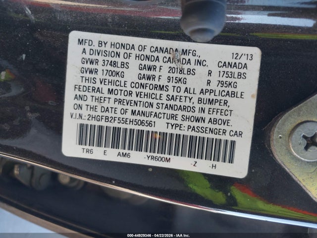 Продажа на аукционе авто 2014 Honda Civic Lx, vin: 2HGFB2F55EH506561, номер лота: 44929346