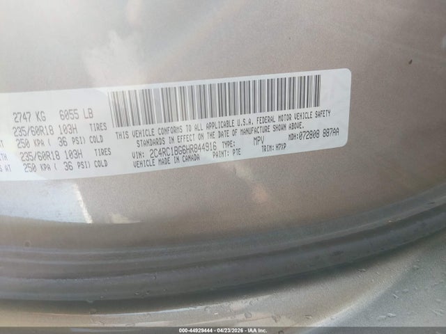 Продаж на аукціоні авто 2017 Chrysler Pacifica Touring Plus, vin: 2C4RC1BG6HR844916, номер лоту: 44929444