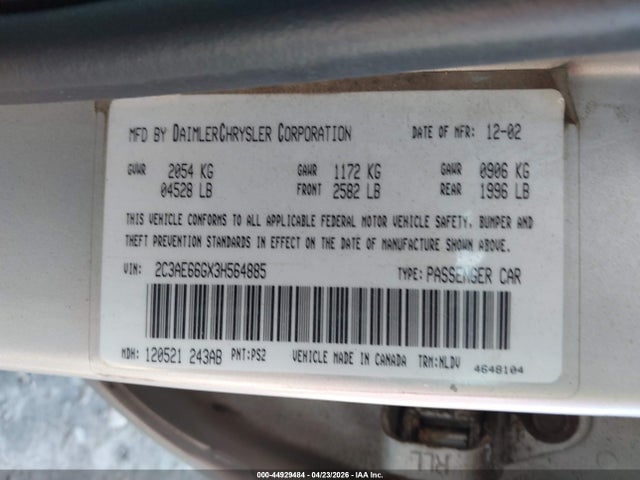 Продажа на аукционе авто 2003 Chrysler 300m, vin: 2C3AE66GX3H564885, номер лота: 44929484