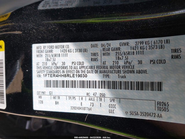 Продажа на аукционе авто 2024 Ford Ranger Xlt, vin: 1FTER4HH8RLE19030, номер лота: 44929488