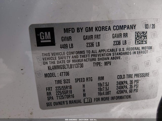 Продаж на аукціоні авто 2020 Buick Encore Gx Awd Essence, vin: KL4MMGSL7LB113730, номер лоту: 44929503