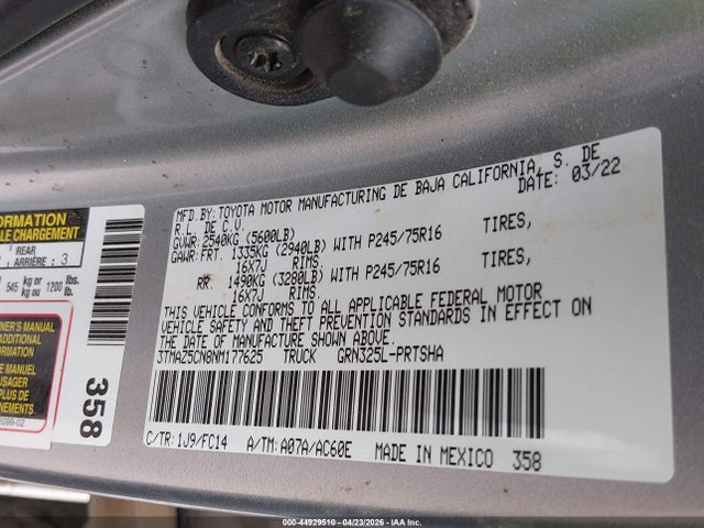 3TMAZ5CN8NM177625 Toyota Tacoma Sr5 V6