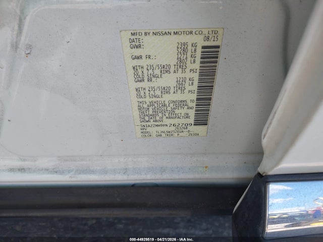 Aukcja sprzedaży 2015 Nissan Murano Platinum, vin: 5N1AZ2MH9FN262709, numer aukcji: 44929519