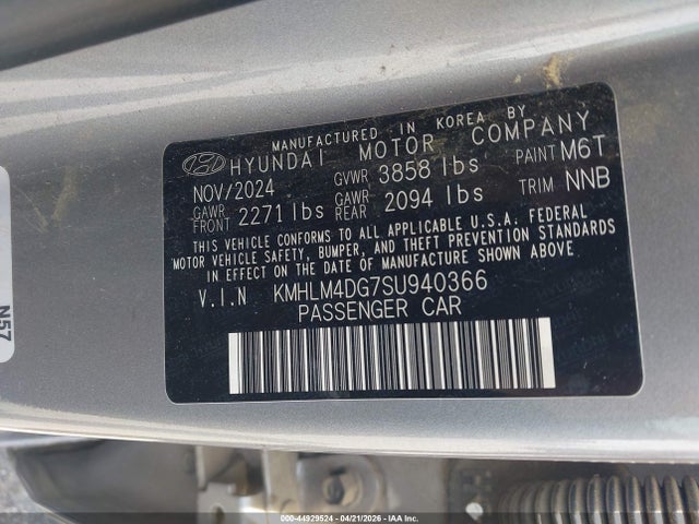 44929524 :رقم المزاد ، KMHLM4DG7SU940366 vin ، 2025 Hyundai Elantra Sel Sport مزاد بيع