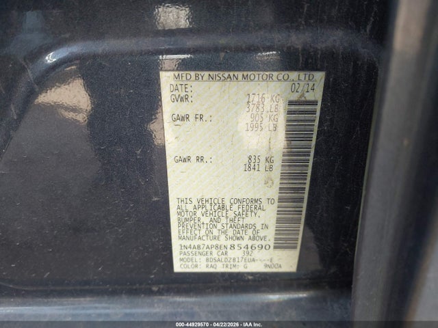 Продажа на аукционе авто 2014 Nissan Sentra Fe+ S/fe+ Sv/s/sl/sr/sv, vin: 1N4AB7AP8EN854690, номер лота: 44929570