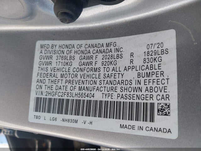 Honda Civic Sport 2020 2HGFC2F83LH565404 Image 9