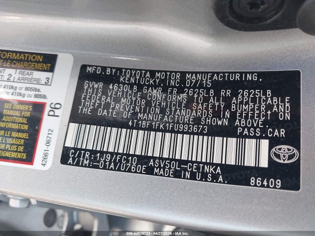 Продажа на аукционе авто 2015 Toyota Camry Le, vin: 4T1BF1FK1FU993673, номер лота: 44929723