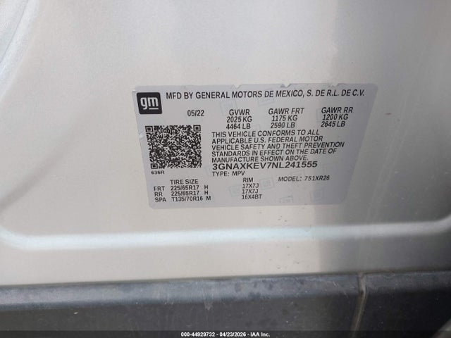 3GNAXKEV7NL241555 Chevrolet Equinox Fwd Lt