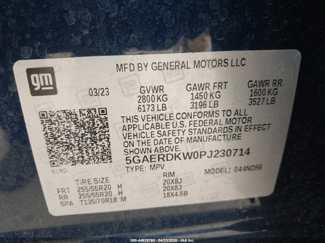 44929760 :رقم المزاد ، 5GAERDKW0PJ230714 vin ، 2023 Buick Enclave Avenir Fwd مزاد بيع