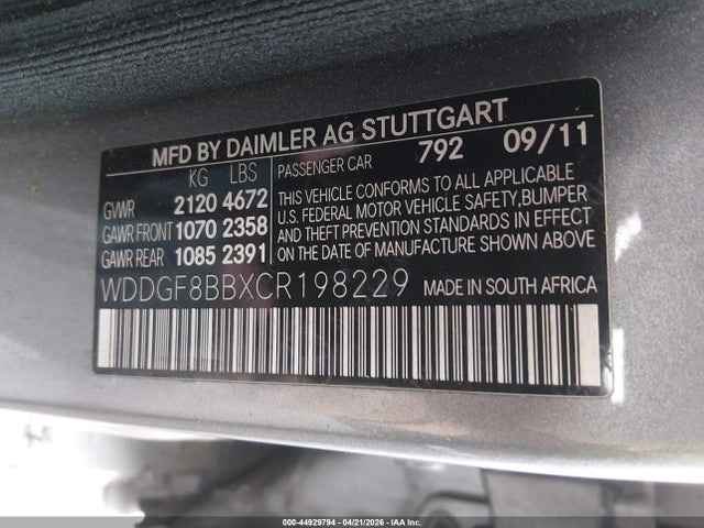 44929794 :رقم المزاد ، WDDGF8BBXCR198229 vin ، 2012 Mercedes-benz C 300 Luxury 4matic مزاد بيع