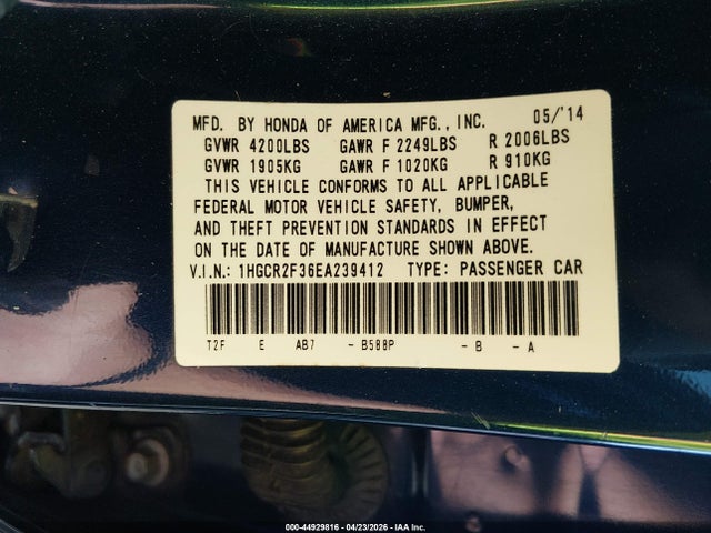 Honda ACCORD LX 2014 1HGCR2F36EA239412 Image 9
