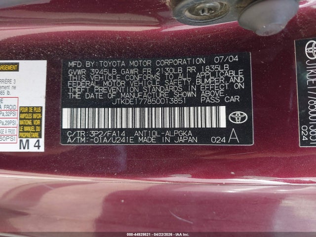Auction sale of the 2005 Scion Tc, vin: JTKDE177850013851, lot number: 44929821