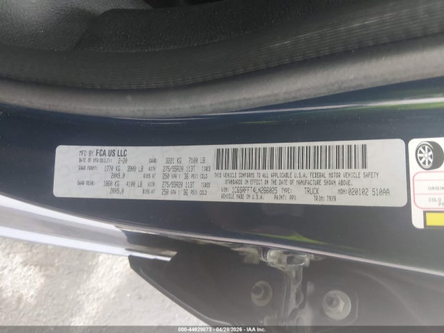 Aukcja sprzedaży 2020 Ram 1500 Big Horn  4x4 5'7 Box, vin: 1C6SRFFT4LN266025, numer aukcji: 44929873