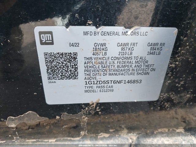 1G1ZD5ST6NF146853 Chevrolet Malibu Fwd Lt