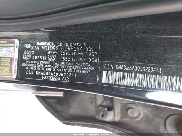 2013 Kia Rio Lx მანქანა იყიდება აუქციონზე, vin: KNADM5A39D6223441, აუქციონის ნომერი: 44929876