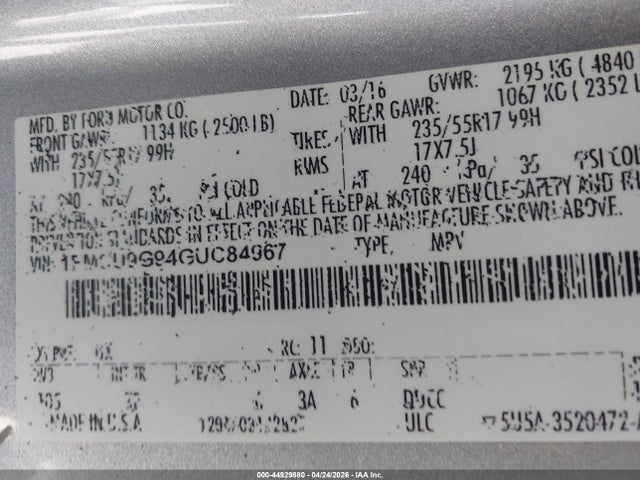 1FMCU9G94GUC84967 Ford ESCAPE SE
