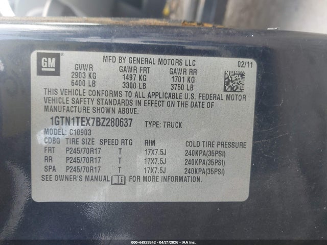 2011 Gmc Sierra 1500 Work Truck მანქანა იყიდება აუქციონზე, vin: 1GTN1TEX7BZ280637, აუქციონის ნომერი: 44929942