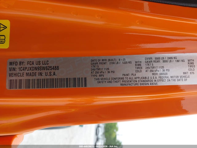 2025 Jeep Wrangler 4-door Summit 4x4 მანქანა იყიდება აუქციონზე, vin: 1C4PJXDN9SW625488, აუქციონის ნომერი: 44929970