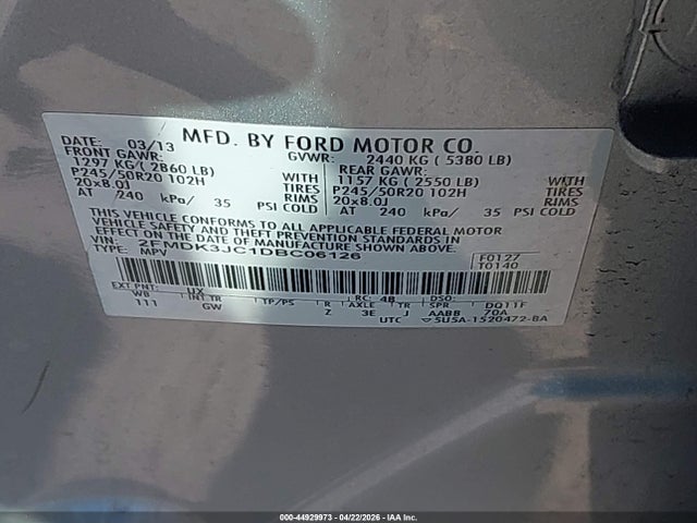 Продаж на аукціоні авто 2013 Ford Edge Sel, vin: 2FMDK3JC1DBC06126, номер лоту: 44929973