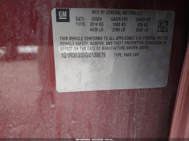 Aukcja sprzedaży 2016 Chevrolet Volt Premier, vin: 1G1RD6S55GU130679, numer aukcji: 44929985