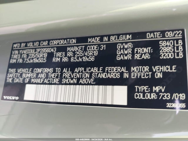 YV4ED3UL2P2956043 Volvo Xc40 Recharge Pure Electric Twin Plus