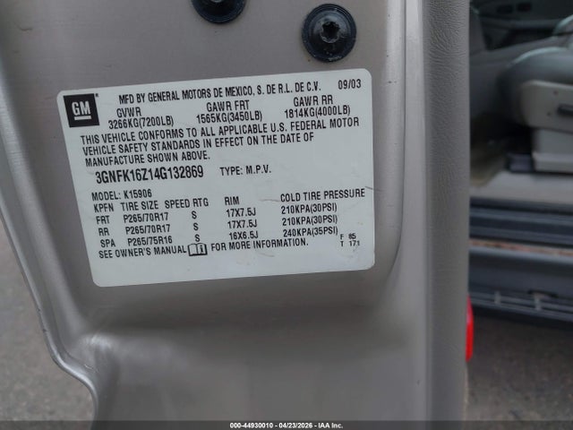 Aukcja sprzedaży 2004 Chevrolet Suburban 1500 Z71, vin: 3GNFK16Z14G132869, numer aukcji: 44930010