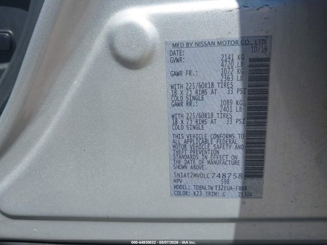 5N1AT2MV0LC748758 Nissan Rogue Sv Intelligent Awd