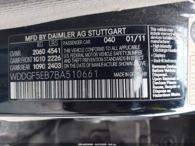 Aukcja sprzedaży 2011 Mercedes-benz C 300 Sport, vin: WDDGF5EB7BA510661, numer aukcji: 44930086