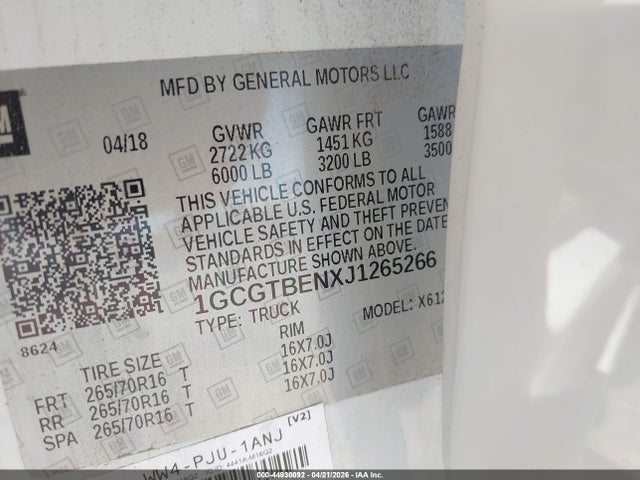 1GCGTBENXJ1265266 Chevrolet Colorado Wt