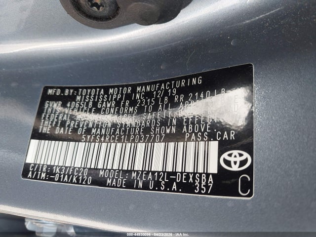 5YFS4RCE1LP037707 Toyota COROLLA SE